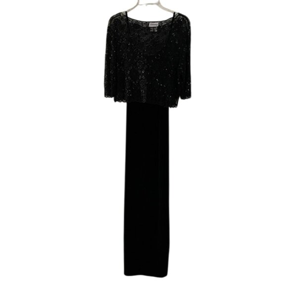 Stenay Vintage Black Velvet Formal Dress Beaded Floral Mesh Top Womens Size 10 - Picture 1 of 14